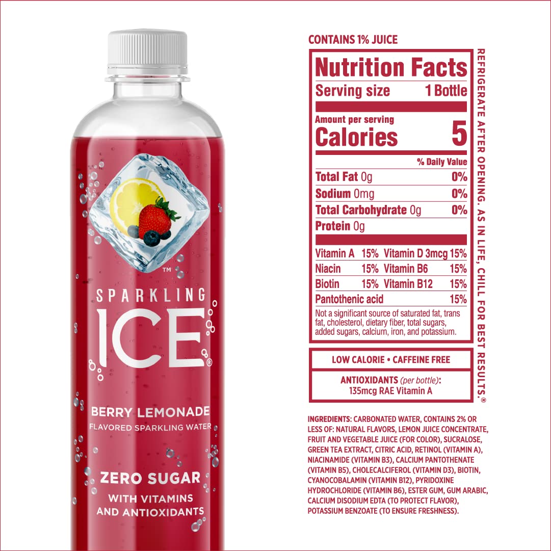 Sparkling Ice, Classic Lemonade Sparkling Water, Zero Sugar Flavored Water, with Vitamins and Antioxidants, Low Calorie Beverage, 17 oz Bottles (Pack of 12) - Image 5